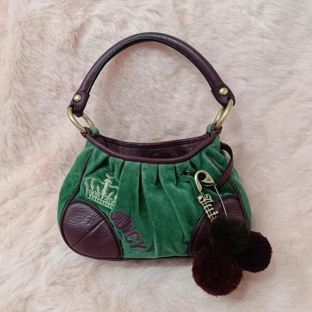 Juicy Couture Bag Purse Pom Pom Safety Pin Charm Authentic Vintage Crown Logo